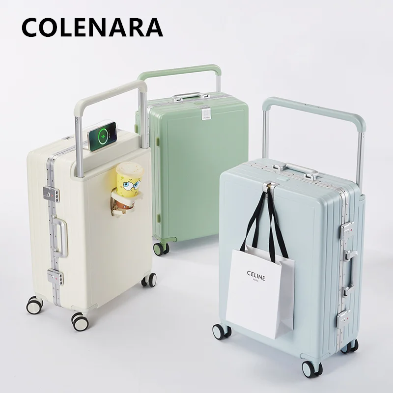 COLENARA حقيبة جديدة USB شحن حقيبة تروللي بعجلات صندوق الصعود متعدد الوظائف 20 "22" 24 "26 بوصة سعة كبيرة المتداول الأمتعة #1