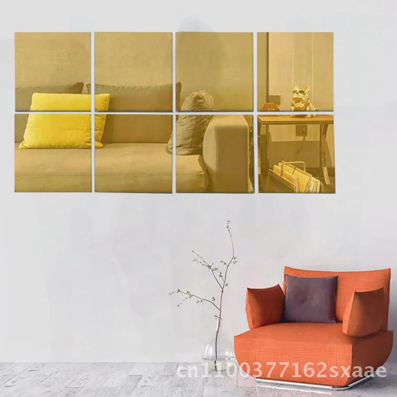 

3D акриловые зеркальные самоклеящиеся наклейки на стену, креативный декор для ТВ-фона, квадратный узор, минималистичный дизайн, золото, серебро, черный