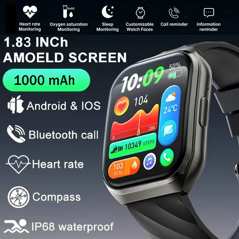 

2026 Bluetooth Call SmartWatch For Men Women 1.83”HD 3D Curved Screen Sports Waterproof Health Monitor Smartwatch For Xiaomi IOS