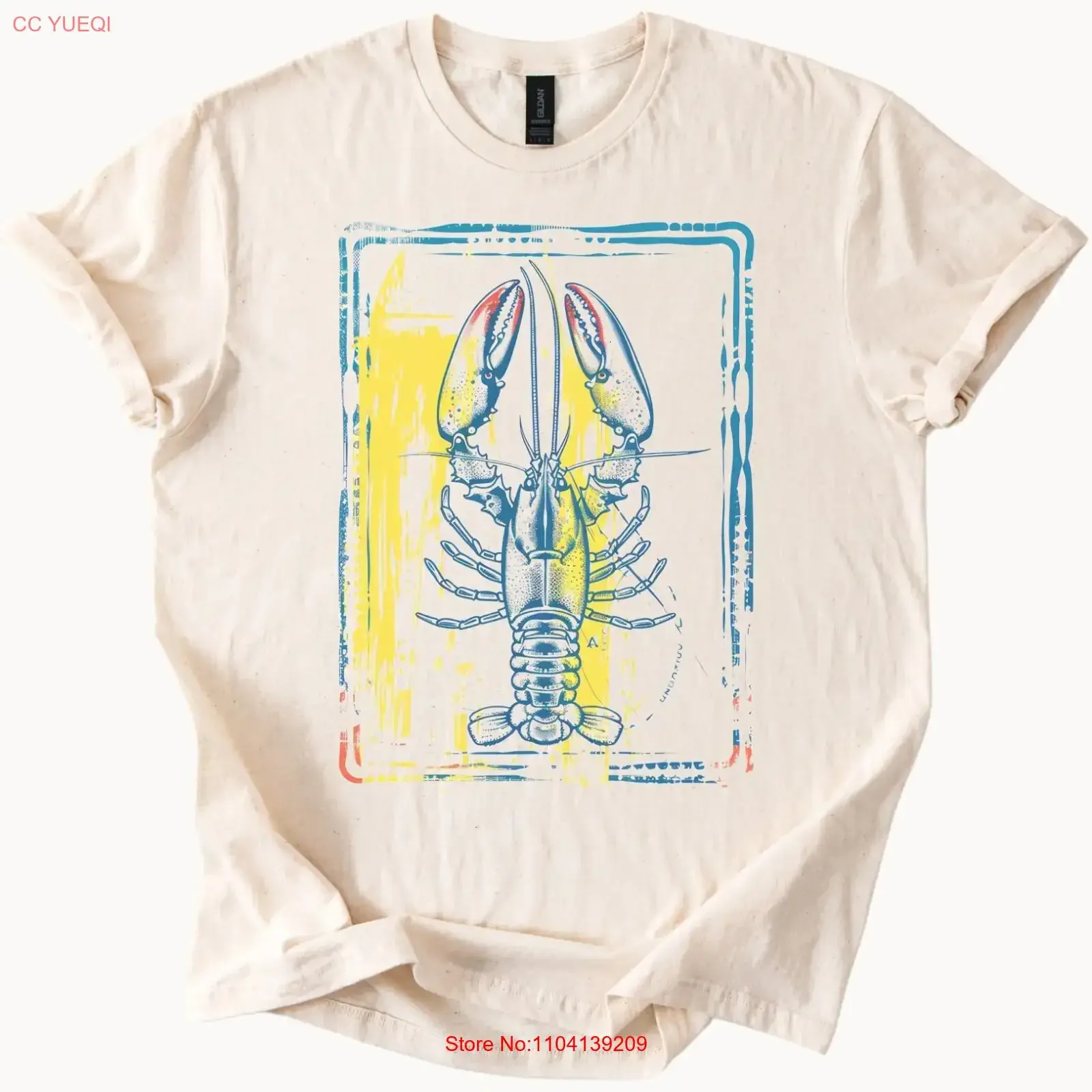 Lobster T Shirt Ocean Seafood ArT Coastal Marine Life Design vintage Washed Comfortable Top For Everyday Wear Stretched