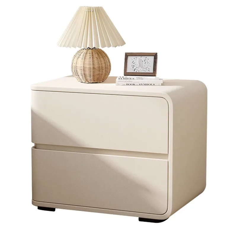 

#Modern Minimalist Cream Leather Bedside Table Simple Luxury Floor Cabinet Solid Wood for Home Furniture for Living Room