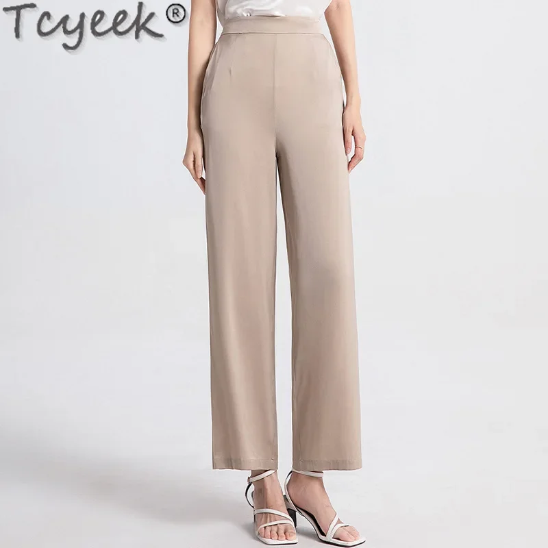 

Tcyeek 95% Mulberry Silk Pants Women Clothes Streetwear Long Pants High Waist Straight Pants Fashion Woman Trousers Pantalones