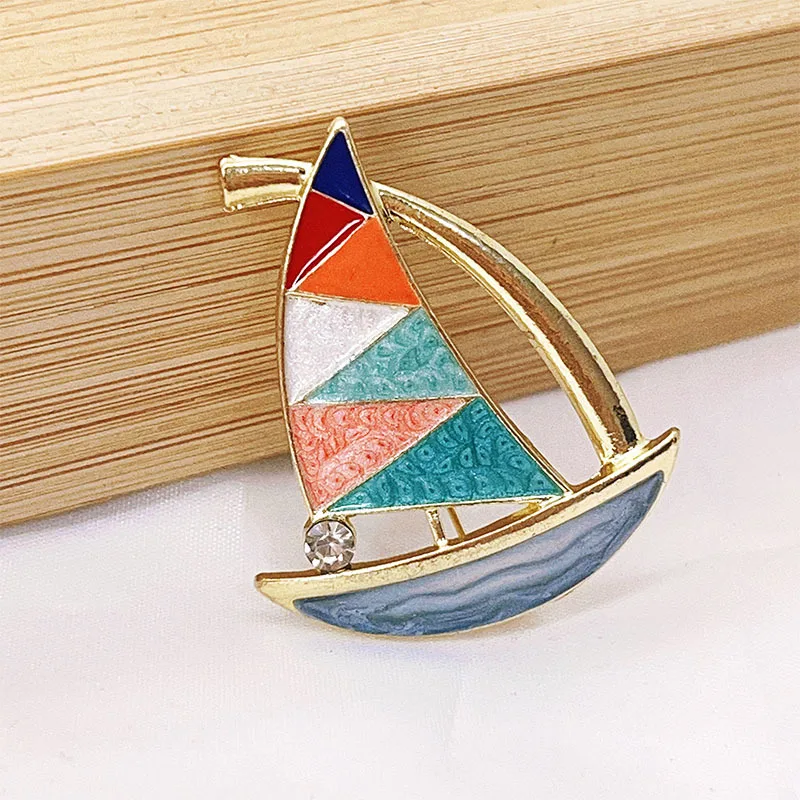 Vintage Enamel Sailboat Brooch For Women Unisex Creative Colorful Dripping Oil Boat Brooches Clothing Accessories Jewelry Gifts