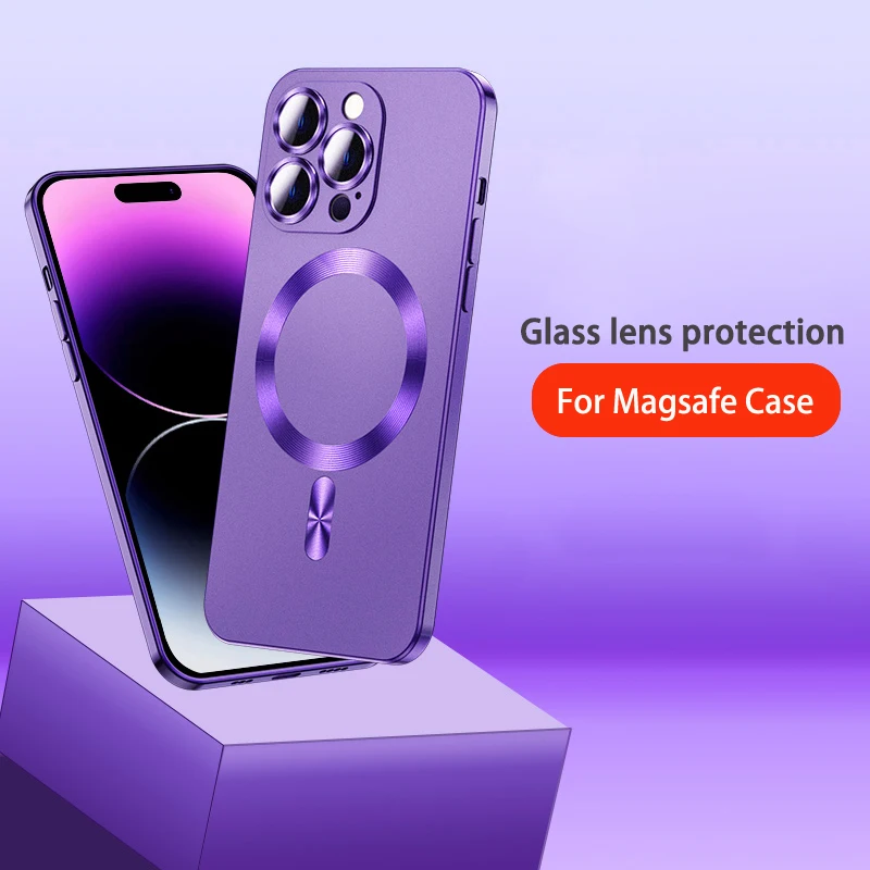 For Magsafe Magnetic Wireless Charge Case For iPhone 15 14 13 12 11 Pro XS XR Max 7 8Plus Matte Soft Glass Lens Protection Cover