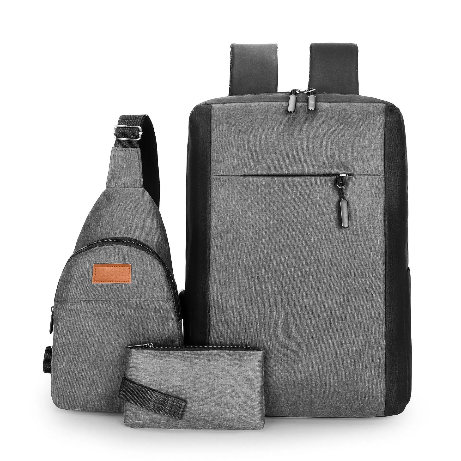 Student Schoolbag Three-piece Backpack Men's Large Capacity Business Multi-function USB Charging Backpack Travel Computer Bag