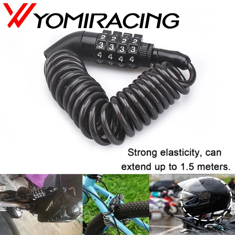 

For Motorcycle Bicycle Electric Vehicles Motorcycle Helmet Lock With Steel Wire Cable Tough Combination PIN Lock Carabiner Fix