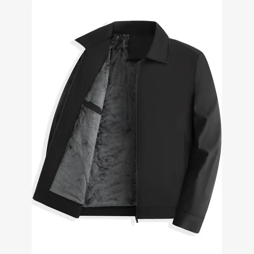 

Thiened Fce Lined Dad Jaet Stand Collar Long Sle Men's Cotton Coat for Middle-Aged And ly Autumn Winter Outerwear