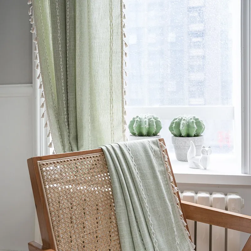 American Style Stripe Embroidery Solid Color Kitchen Valance Country Style Semi-shading Bay Window Bedroom Living Room Curtain