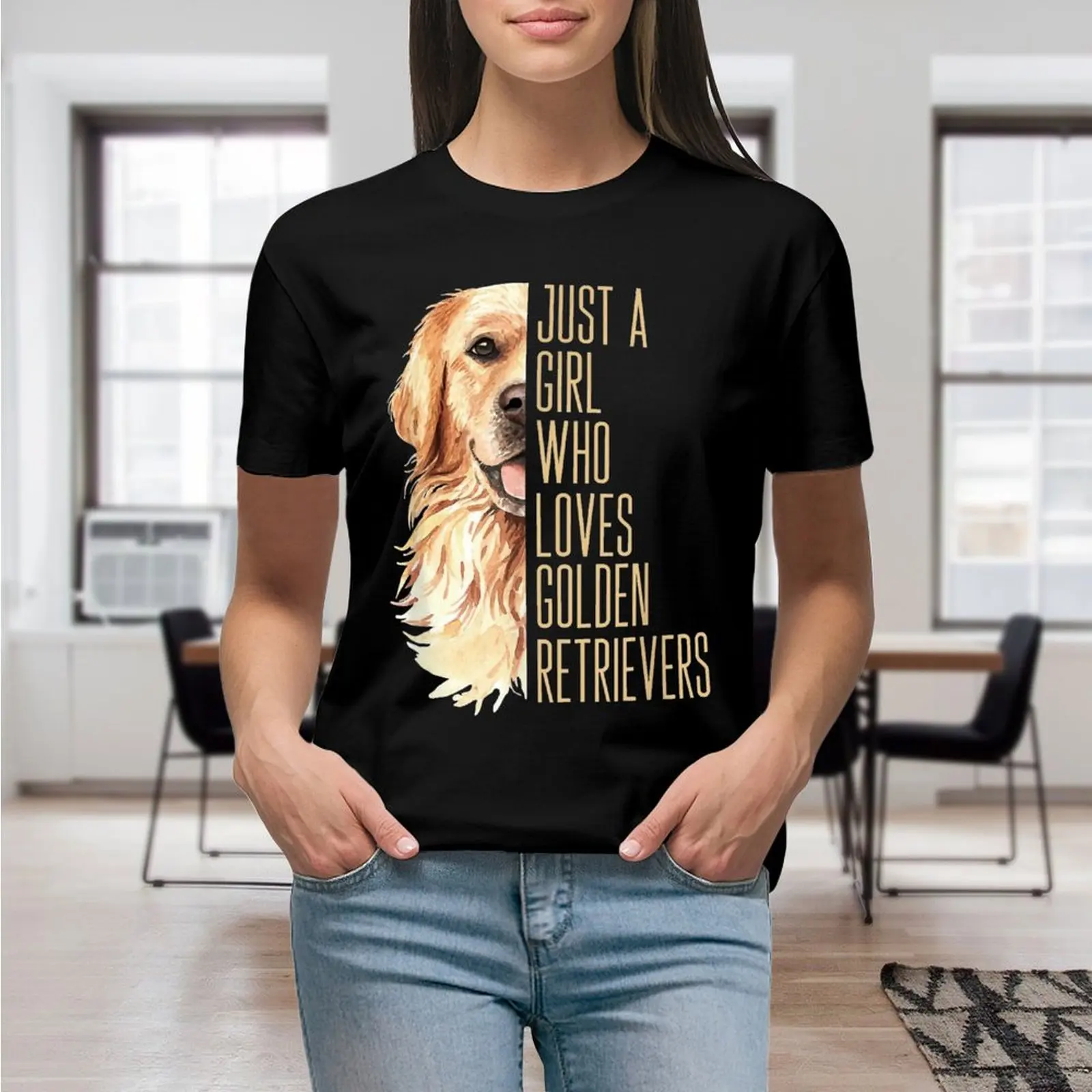 Cute Golden Retriever - Just a girl who loves goldens T Shirt Graphic Shirt Casual Short Sleeved Female Tee T-Shirt Size S-4XL