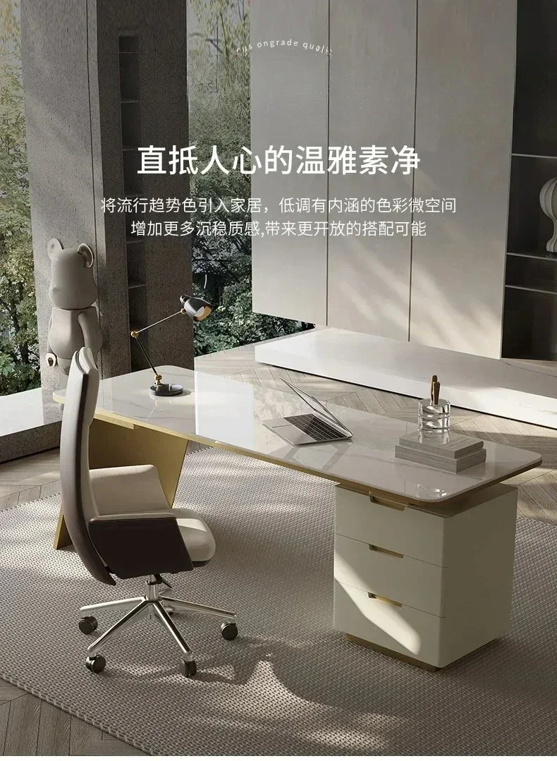 Italian minimalist bright rock slab desk household writing desk light luxury designer computer desk integratedescritorio de ofic