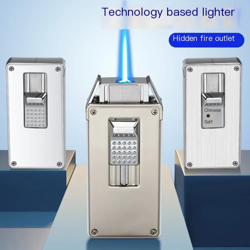 

Creative Personalized Technological Cigar Lighter Alloy Body Straight Forward Windproof Blue Flame Light Luxury Cigarette Lighte