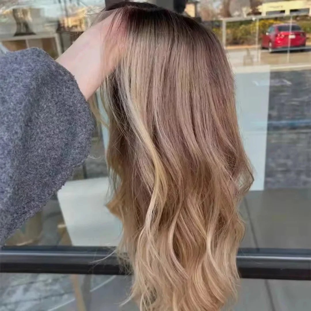 

Роскошный парик темно-коричневого цвета со светлыми бликами, синтетический парик спереди, объемная волна, предварительно выщипанная линия волос, женский парик на распродаже