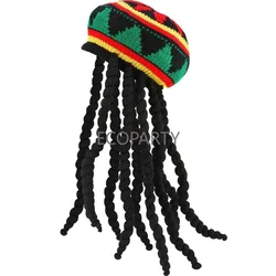 Rasta Hat with Black Dreadlocks Rasta Wig Jamaican Hat Dreadlock Hat for Halloween Costume, 17.3 Inch