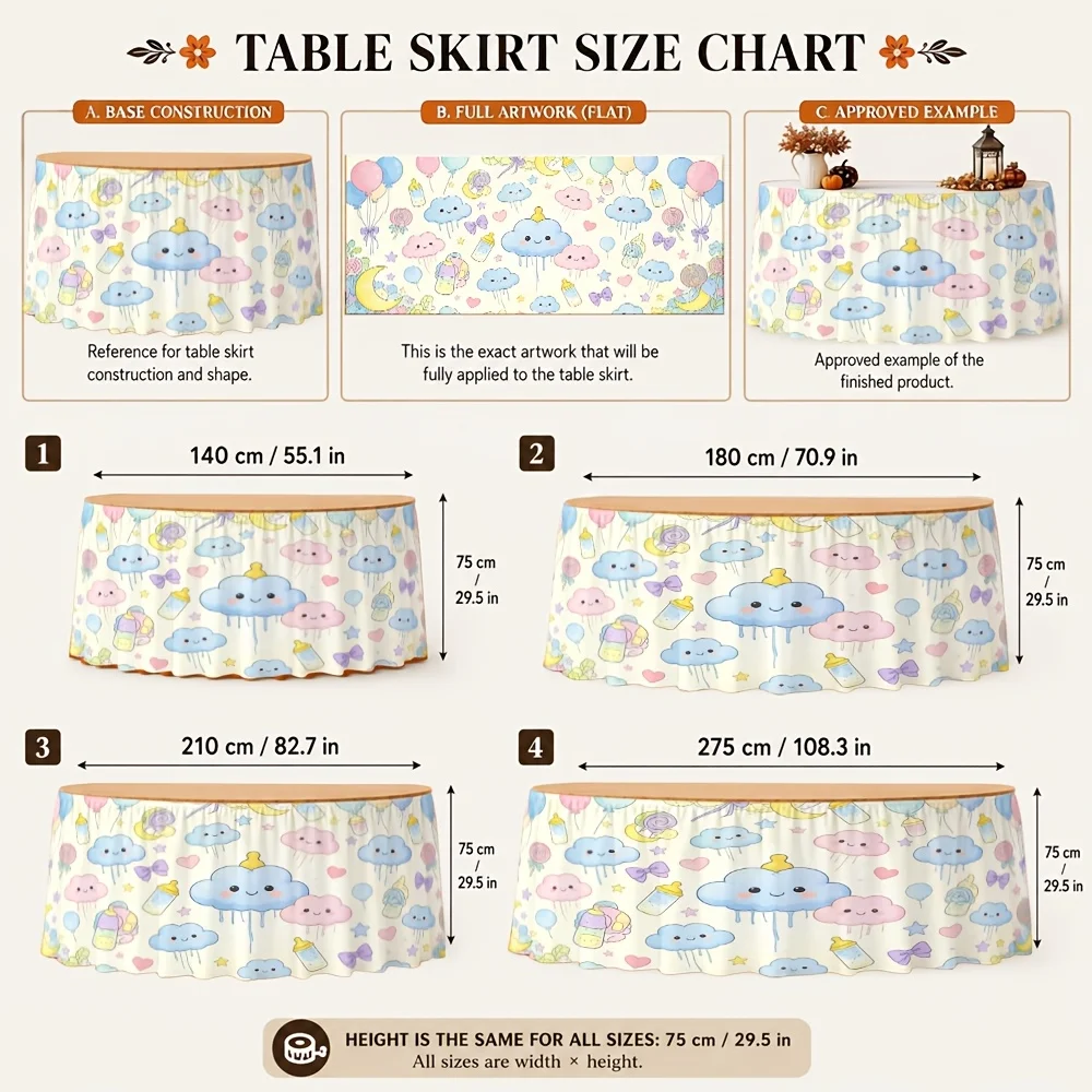 Suitable for birthday, wedding and baby shower decorations. Machine-made pastel table skirts for party decorations.