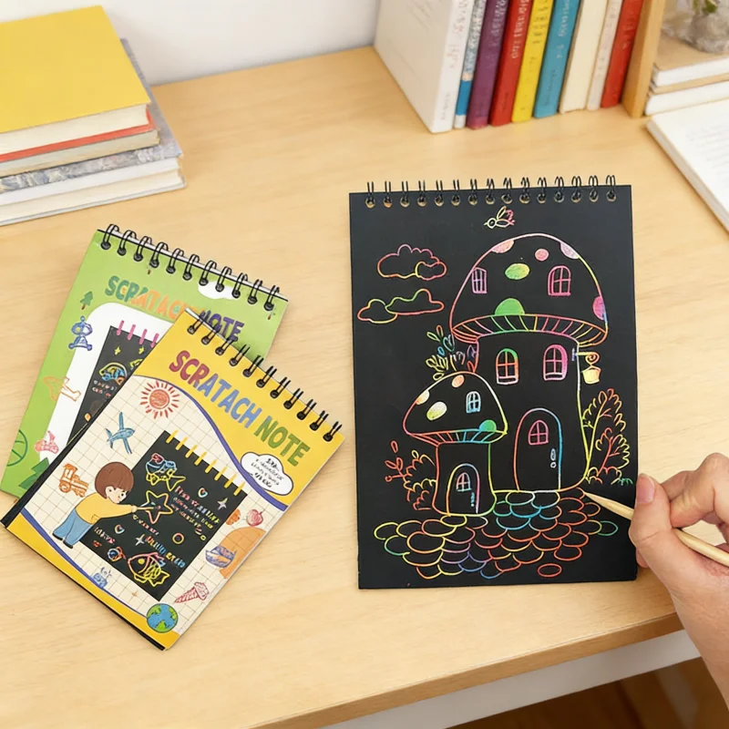 

Children Colorful DIY Scratch Drawing Book Art Scratch Thicken Paper Bamboo Skewer Gift Creative Graffiti Scraping Painting Book