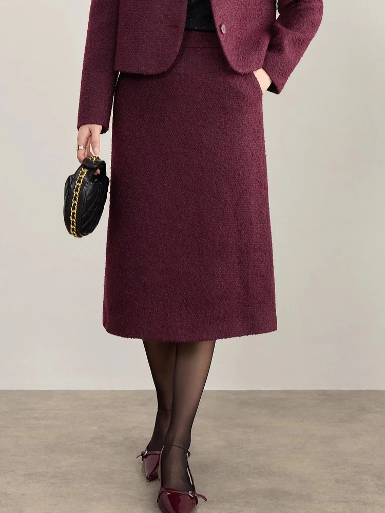 SENTUBILA Women‘s Midi Skirt Elegant A-line Woolen Skirt 2026 Autumn Solid Pocket Dress Office Lady Female Clothing 153QA3551