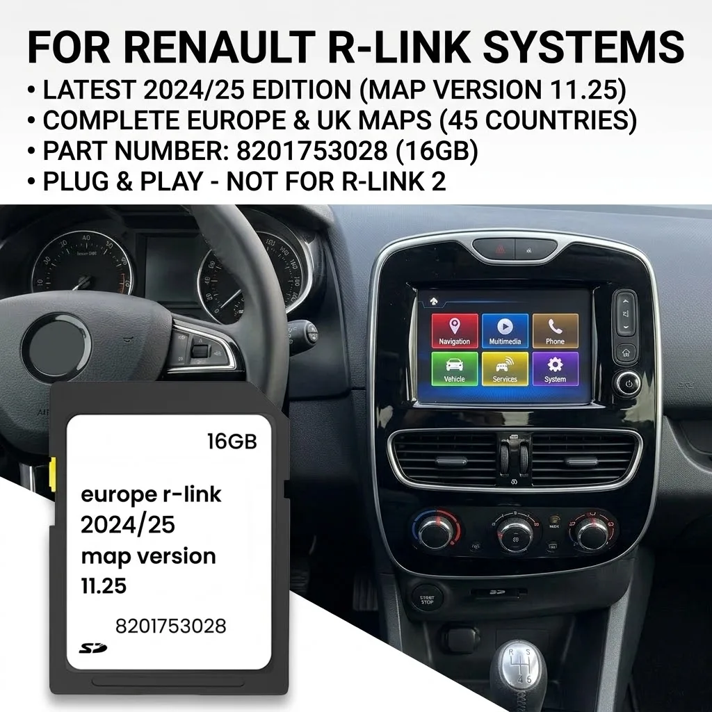 Premium R-Link Sat Nav Map SD Card 2024 V11.25 Europe Map Update Plug & Play Compatible With Renault Vehicles 2014-2017