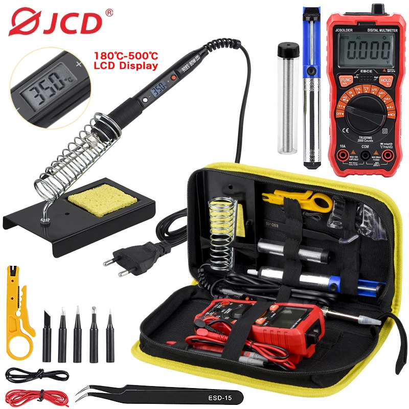 Jcd Soldeerbout Kit Met Digitale Multimeter 6000 Telt Ac/Dc Voltage Meter Flash Licht Soldeerbout 80W 220V Lasapparaat