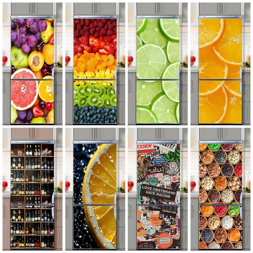 

Fruit Dessert Fridge Cover Mural Sticker Waterproof PVC Delicious Cake Refrigerator Door Stickers Wallpaper Kitchen Decoration