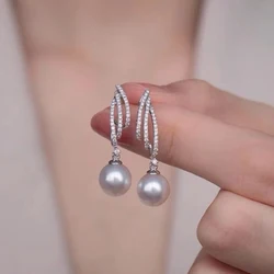Line Wings Imitation Pearl Dangle Earrings for Women Brilliant Zircon Female Wedding 925 Sterling Silver Earring Fashion Jewelry