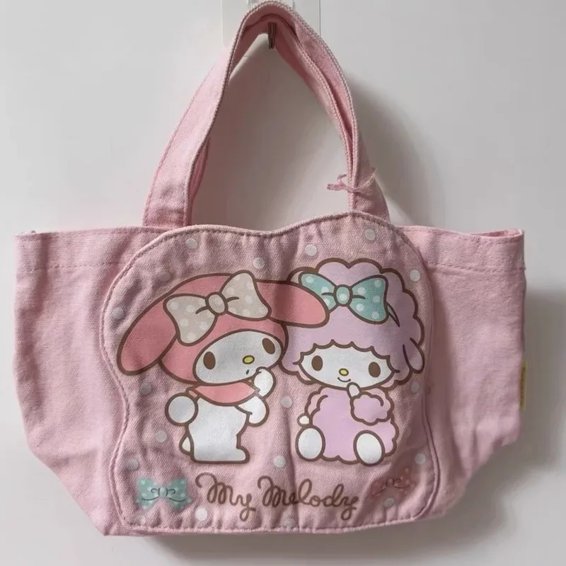 Miniso Sanrio Melody Pink Shoulder Bags Kawaii Printed Canvas Handbags High Capacity Tote Bag Student Japanese Bags Girl Gifts