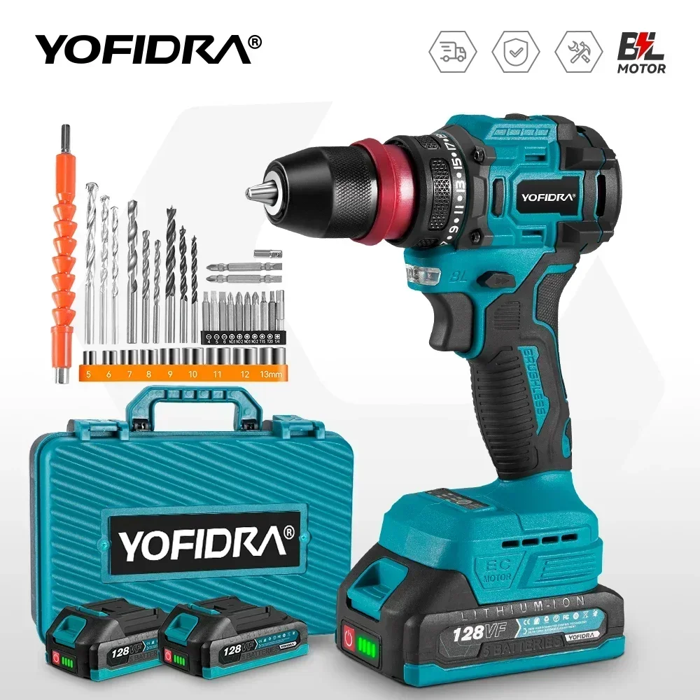 YOFIDRA 10mm Brushless Electric Drill Screwdriver 24 Gears Cordless Efficient Impact Drill Power Tool For Makita 18V Battery