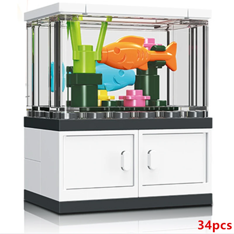 DIY Fish Tank Aquarium Turtle Lizard Lobster Clownfish Desktop Decoration Decorate Building Blocks Model Bricks Sets Kits Toys