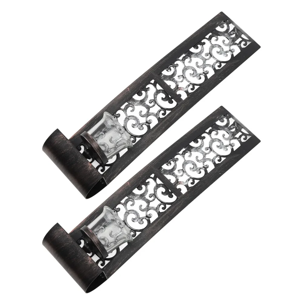 2pcs Antique Iron Wall Candle Holder Balck Hanging Design Wall Candle Sconce 14.2x2.8x3.5in Wall Candlestick for Dining Room