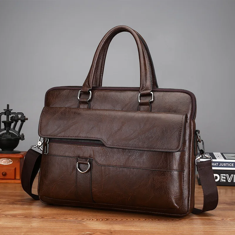 Luxury Brand Men Handbag Leather Man Briefcase for Laptop Messenger Men Leather Shoulder Bag Business Portfolio14inch Laptop Bag