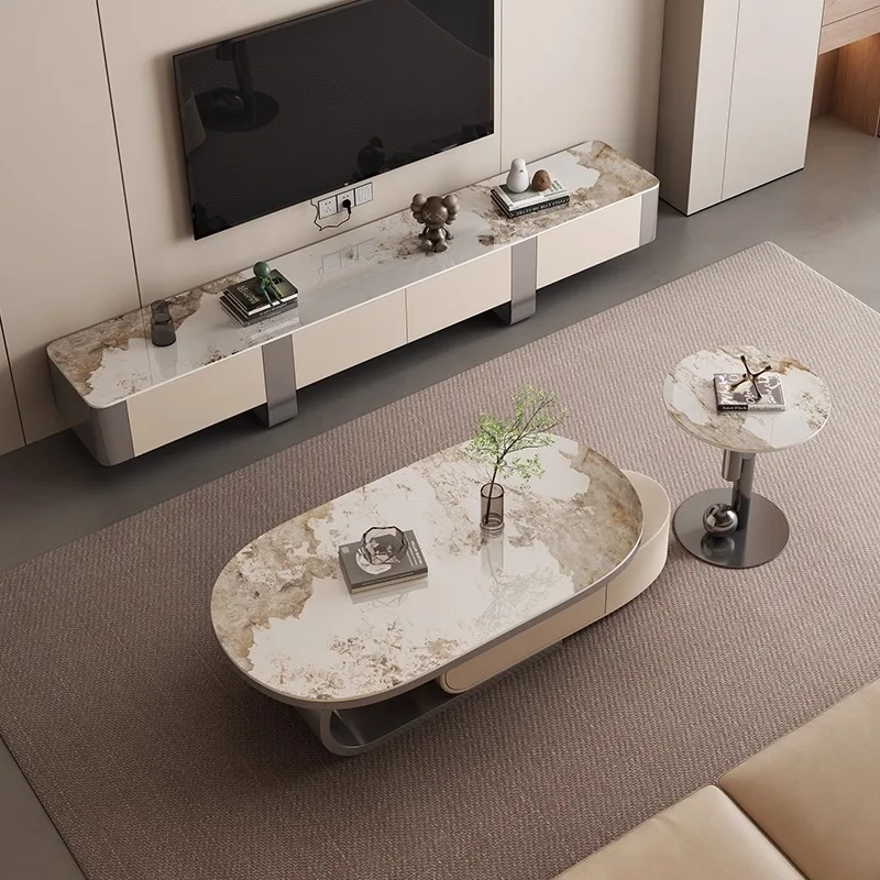 طاولة القهوة الفاخرة الخفيفة بلاطة الصخور البيضاوية غرفة المعيشة تخزين الحديثة بسيطة شقة صغيرة المنزل الحد الأدنى نموذج جديد #4