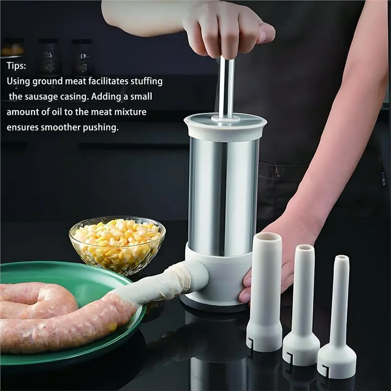 B50C For Home BBQ Camping Manual Sausage Stuffer Kit, For Homemade Sausage Maker With 4 Stuffing Tubes Included