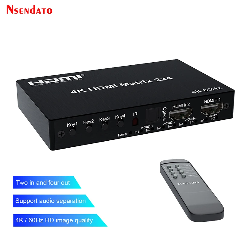 4K 60Hz HDMI Matrix 2x4 For Dolby HDMI Splitter Switch 2 In 4 out 4K 60hz Matrix hdmi Switch With Audio R/L For PC to TV Monitor