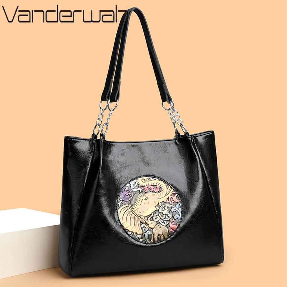 

Retro Elephant Shoulder Bags for Women 2025 Large Capacity Female Tote Bag Soft Pu Leather Shopping Handbags Designer Sac A Main