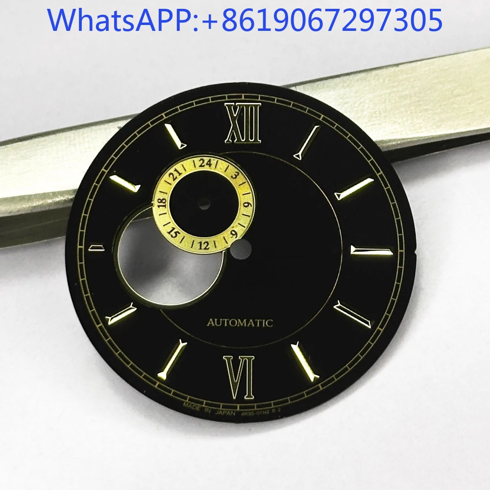 Preto ouro numeral romano sunburst textura relógio dial adequado para movimento nh35/39 vintage universal mod peças acessório