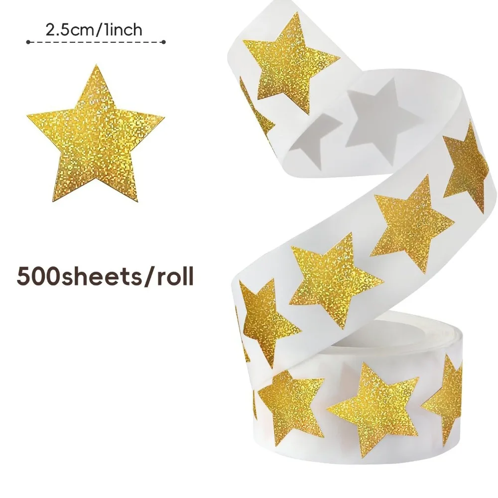 500pcs Roll Pack Gold Laser Star Stickers Fine Sand Texture Sealing Tags Festival Gift Wrapping Envelope Decor Stickers