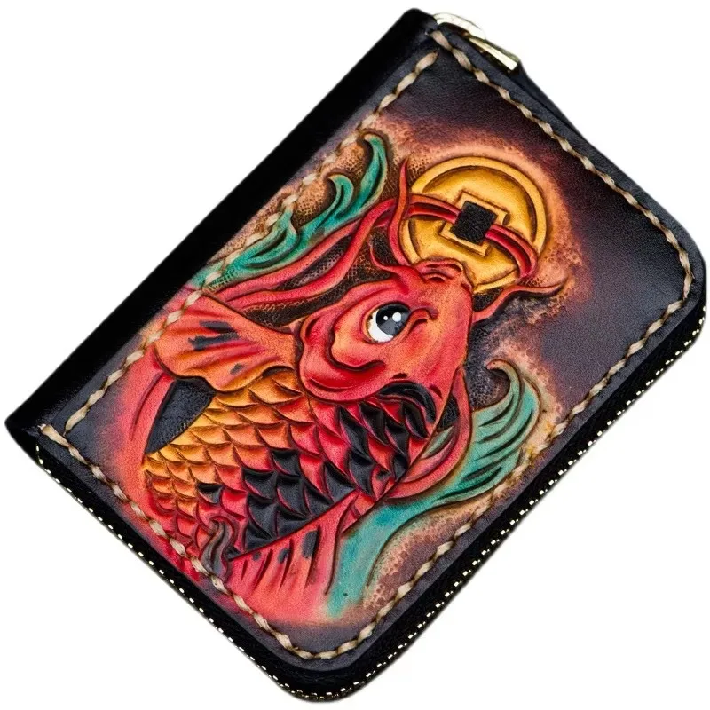 

Mini Purse Men Short Zipper Carp Wallet Ladies Genuine Leather Card Holder Bag Coin Purses Carteira Wallets