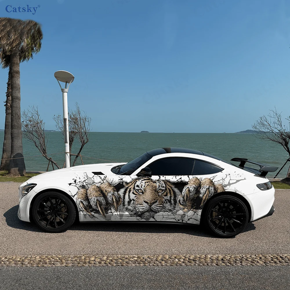 Tigers Sharp Claws and Teeth Car Vinyl Wraps Decal Self-adhesive PVC Sticker Suitable for Trucks SUV Decor Auto Accessories Gift