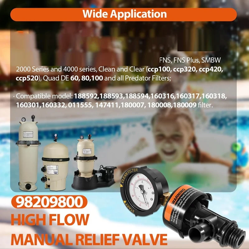 ABGR-2 PACK 98209800 Manual Relief Valve/Air Relief Manual Valve With Pressure Gauge, Replacement For Pool And Spa Filter