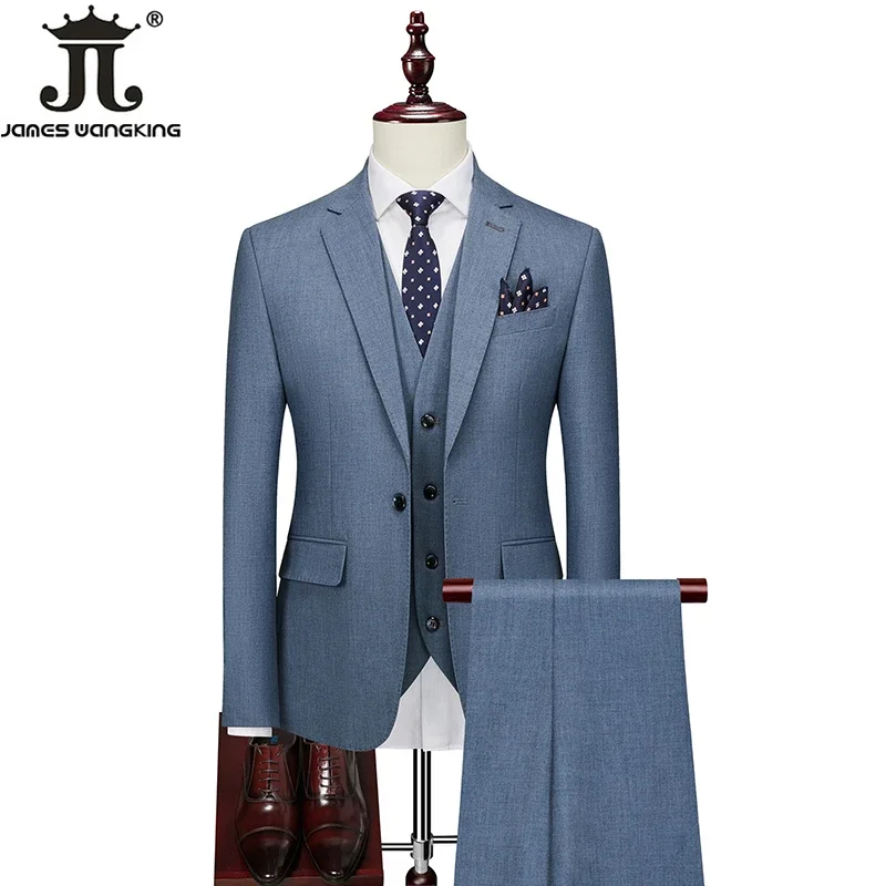 Blazer e colete e calças high-end marca formal negócios cor sólida dos homens terno fino três peças vestido de casamento do noivo festa social