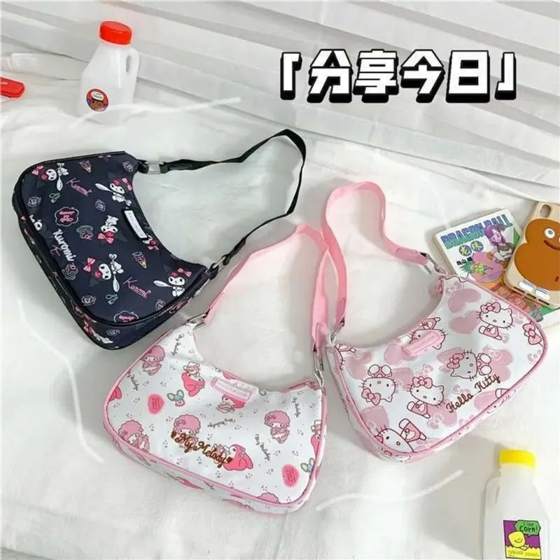 Sanrio Hello Kitty Underarm Bag Women Kuromi Melody Messenger Tote Bag Cute Girls Shoulder Bag Purses Handbag Cartoon Simplicity