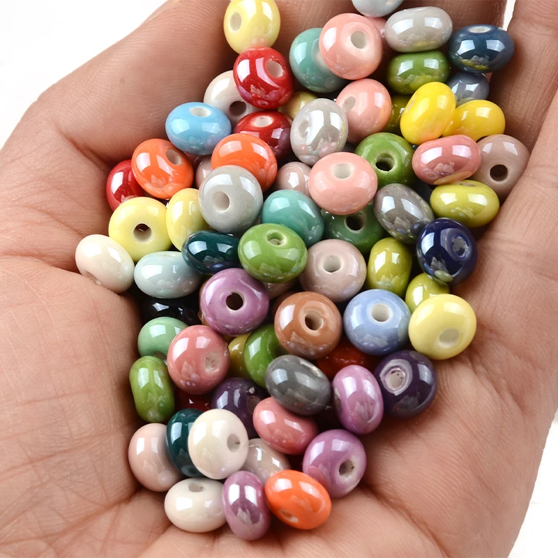 30pcs 5x8mm Flat Round Abacus Ceramic Beads Loose Spacer DIY Beads for Jewelry Making Bracelet Necklace Accessories