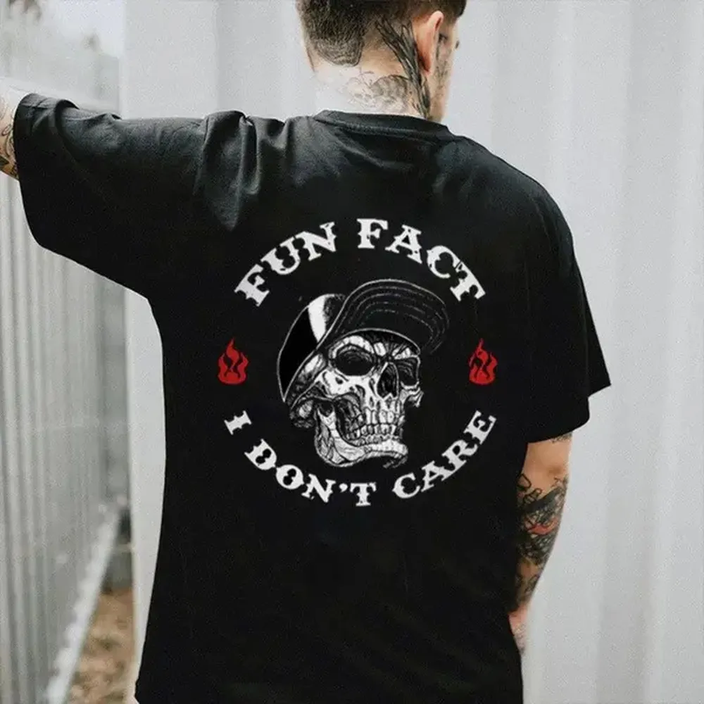[100% Cotton] Soft & Comfy T Shirt FUN FACT I DON'T CARE Skull Print Men'S T-Shirt, Top Menswear, Cotton Tee Shirt Casual Streetwear A71 T-Shirt For Men And Women