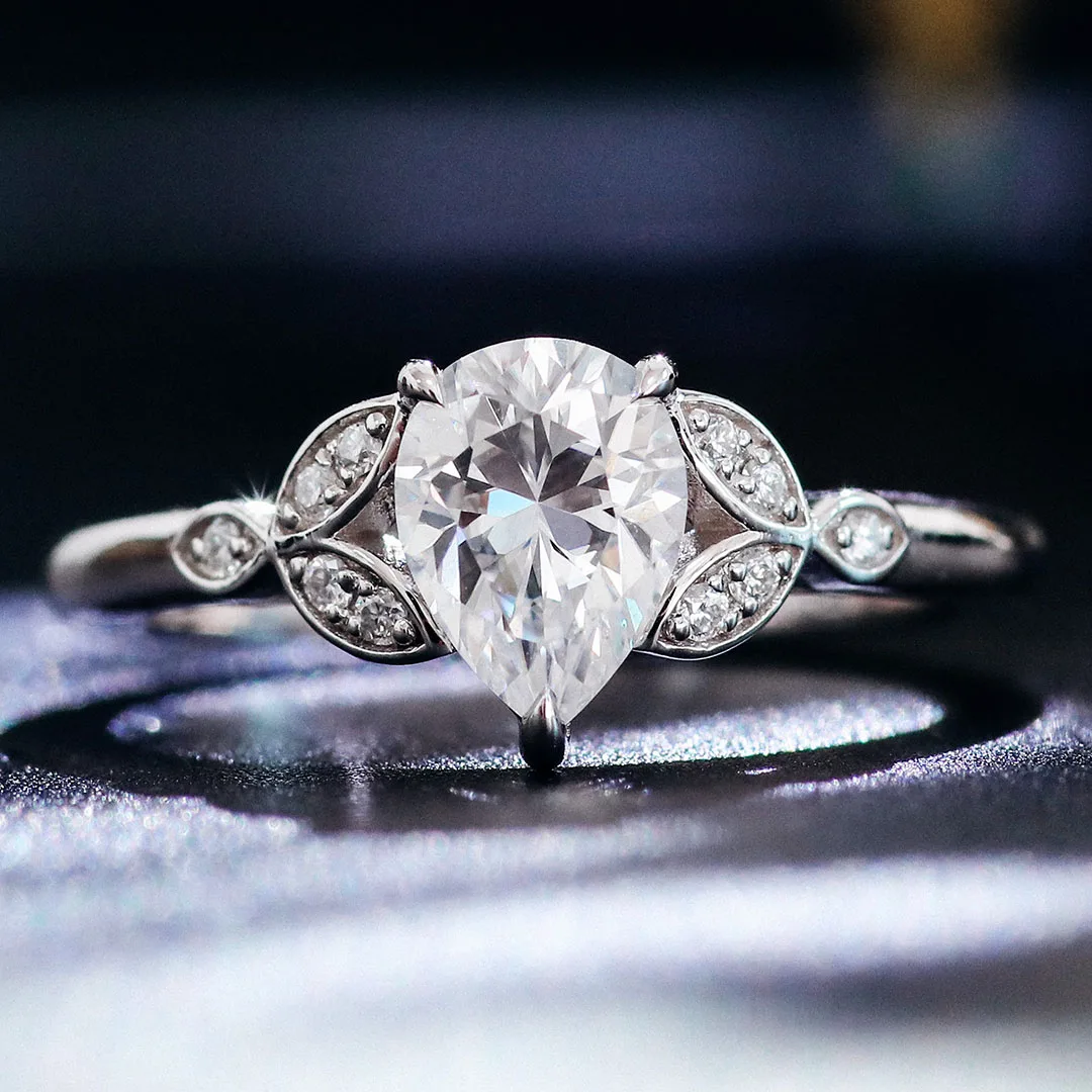 Provence 10K/14K/18K Moissanite Wedding Rings for Women Pear Cut 1.5 CT D Color Three Prong  Promise Rings DIY Jewelry GRA