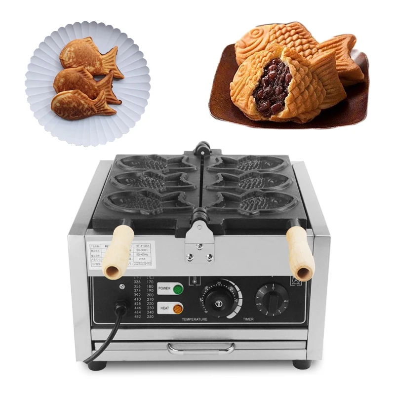 التجارية Taiyaki صانع الكهربائية 3 قطعة شكل السمك آلة صنع الوافل لشركة أيسر Barquillos الأسماك الفولاذ المقاوم للصدأ صانع الوافل