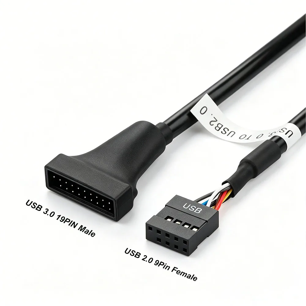 Front Panel USB Header Cable, USB3.0 19Pin Male to USB2.0 9Pin Female Motherboard Adapter for Desktop DIY PC Case Upgrade 13cm