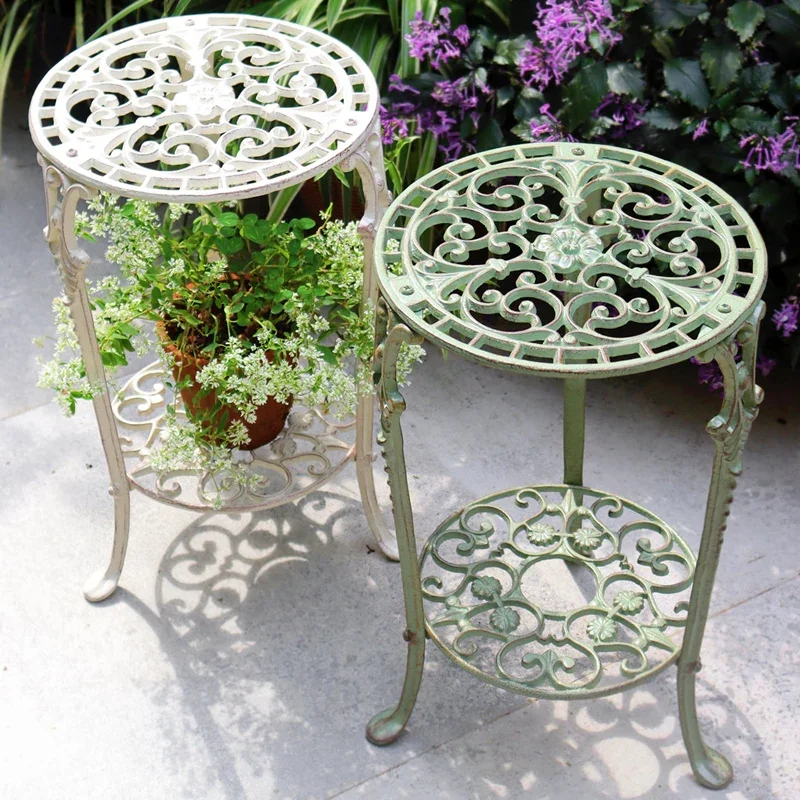 Balcony Flower stand Outdoor courtyard Wrought iron Cast iron Living room Green dill flower stool Outdoor garden Terrace Double