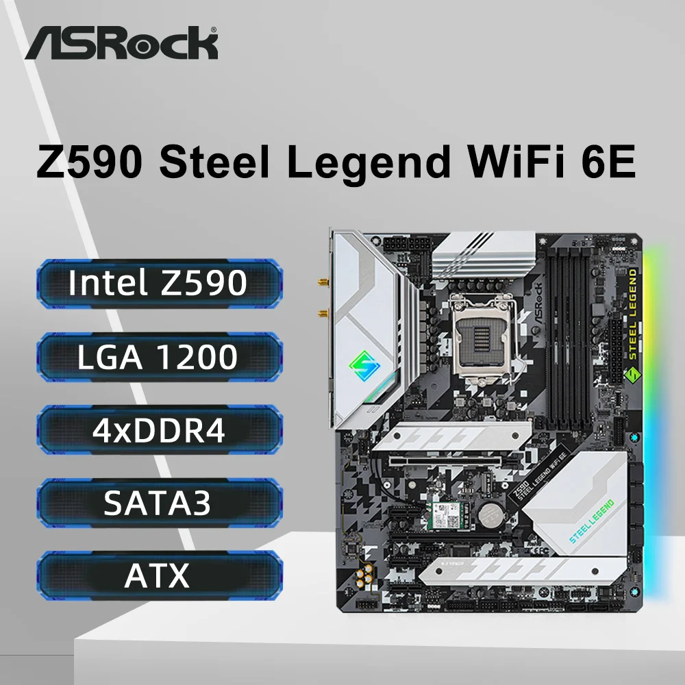 ASRock Z590 STEEL LEGEND Motherboard Support i9-11900KF 10900K i7-11700F 10600K i5-11600K 10400 CPU DDR4 128G M.2 NVME PCIe 4.0