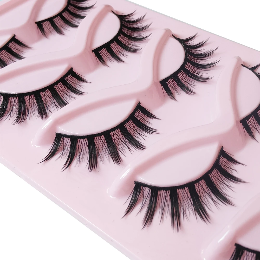 5 Paar Make-up-falsche Wimpern, schwarzes hartes Band, flauschige Wimpern, lang, dick, handgefertigt, Kosmetik, natürliche Wimpern, kleiner Teufel