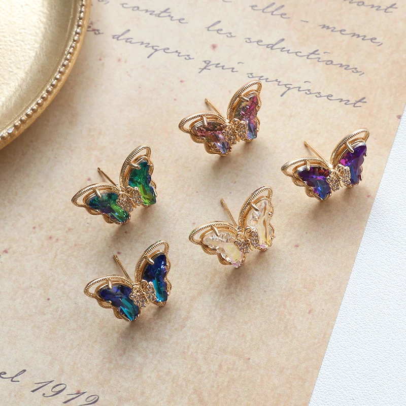 2pcs Retro wind color gradient dream fairy butterfly copper plated earrings diy handmade jewelry earrings accessories material