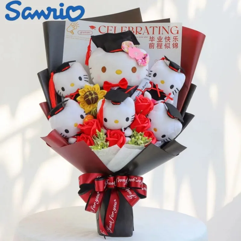 Sanrio Kawaii Hello Kitty Plush Toy Graduation Room Decor Plush Bouquet Soft Stuffed Dolls Valentine's Day Girl Festival Gifts